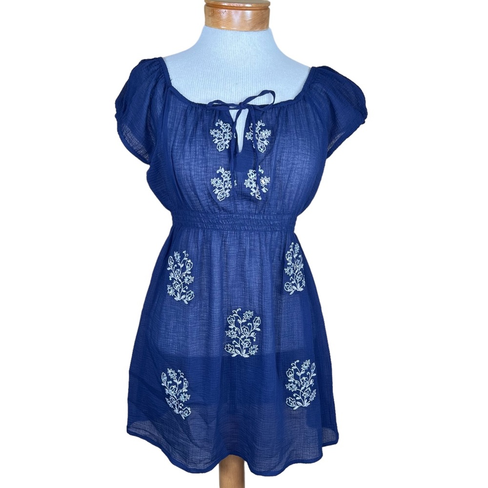 INC International Concepts Women’s Navy Tunic With Embroidery & Sequins Fits XS